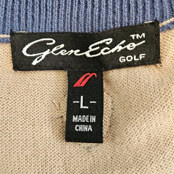 Glen Echo Mens Argyle Zip Pullover Sweater Size L Beige/Blue/White Golf Dad nerd - Picture 11 of 14